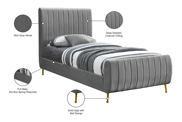 Zara Velvet / Engineered Wood / Foam Contemporary Grey Velvet Twin Bed (3 Boxes) - 42" W x 86.8" D x 49" H