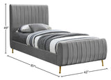 Zara Velvet / Engineered Wood / Foam Contemporary Grey Velvet Twin Bed (3 Boxes) - 42" W x 86.8" D x 49" H