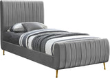 Zara Velvet / Engineered Wood / Foam Contemporary Grey Velvet Twin Bed (3 Boxes) - 42" W x 86.8" D x 49" H