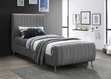 Zara Velvet / Engineered Wood / Foam Contemporary Grey Velvet Twin Bed (3 Boxes) - 42" W x 86.8" D x 49" H