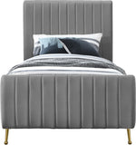 Zara Velvet / Engineered Wood / Foam Contemporary Grey Velvet Twin Bed (3 Boxes) - 42" W x 86.8" D x 49" H