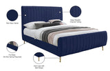 Zara Velvet / Engineered Wood / Foam Contemporary Navy Velvet King Bed (3 Boxes) - 79" W x 92.3" D x 49" H