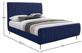 Zara Velvet / Engineered Wood / Foam Contemporary Navy Velvet King Bed (3 Boxes) - 79" W x 92.3" D x 49" H