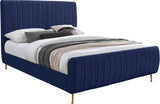 Zara Velvet / Engineered Wood / Foam Contemporary Navy Velvet King Bed (3 Boxes) - 79" W x 92.3" D x 49" H