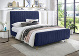 Zara Velvet / Engineered Wood / Foam Contemporary Navy Velvet King Bed (3 Boxes) - 79" W x 92.3" D x 49" H