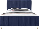 Zara Velvet / Engineered Wood / Foam Contemporary Navy Velvet King Bed (3 Boxes) - 79" W x 92.3" D x 49" H