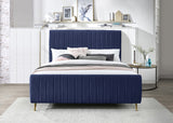 Zara Velvet / Engineered Wood / Foam Contemporary Navy Velvet King Bed (3 Boxes) - 79" W x 92.3" D x 49" H