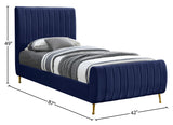 Zara Velvet / Engineered Wood / Foam Contemporary Navy Velvet Twin Bed (3 Boxes) - 42" W x 86.8" D x 49" H