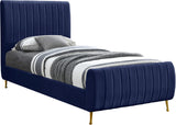 Zara Velvet / Engineered Wood / Foam Contemporary Navy Velvet Twin Bed (3 Boxes) - 42" W x 86.8" D x 49" H