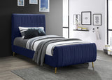 Zara Velvet / Engineered Wood / Foam Contemporary Navy Velvet Twin Bed (3 Boxes) - 42" W x 86.8" D x 49" H