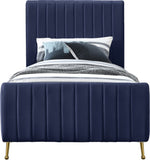 Zara Velvet / Engineered Wood / Foam Contemporary Navy Velvet Twin Bed (3 Boxes) - 42" W x 86.8" D x 49" H