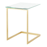 Zenn Contemporary End Table in Gold with Clear Glass by LumiSource