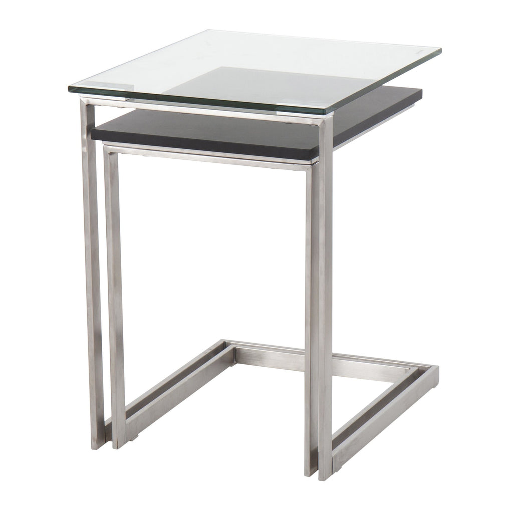 Zenn Modern Nesting Table Set in Stainless Steel and Satin Black Wood by LumiSource
