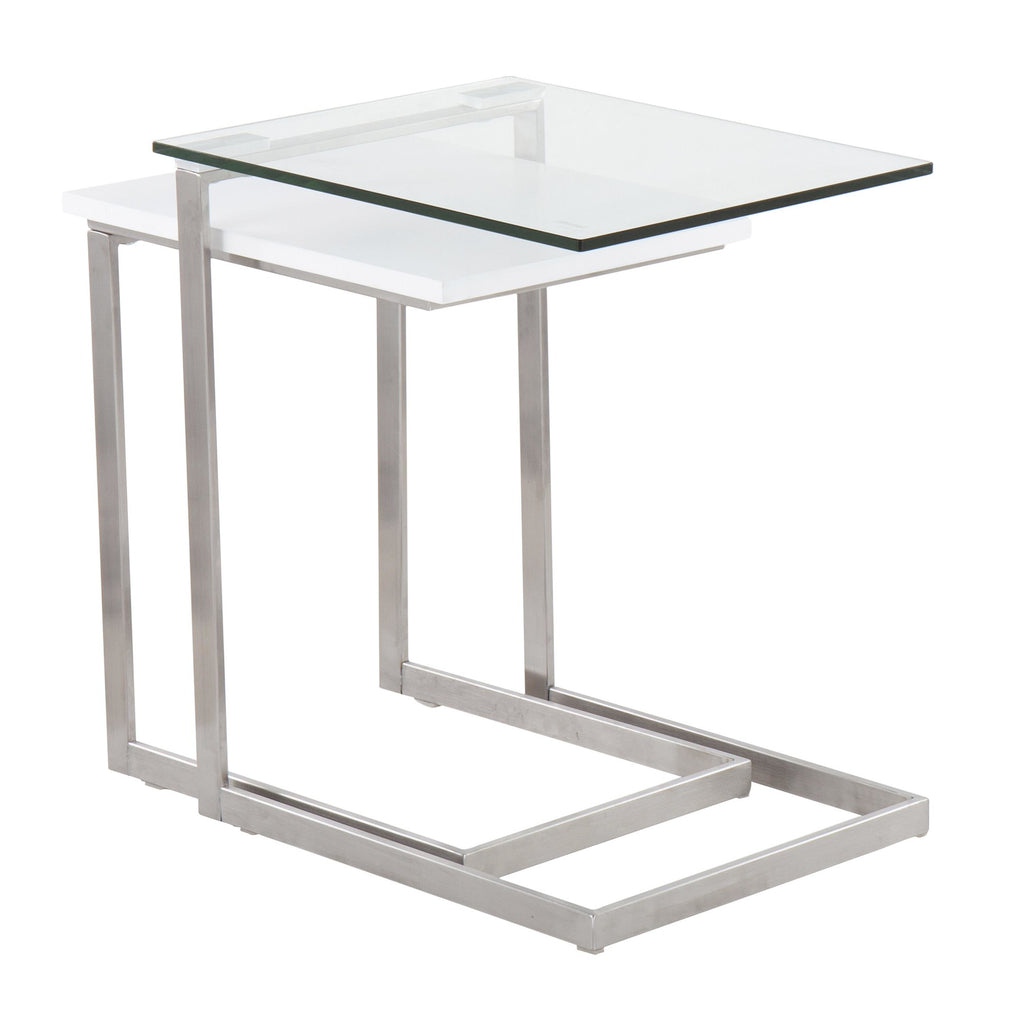 Zenn Modern Nesting Table Set in Stainless Steel and Satin White Wood by LumiSource