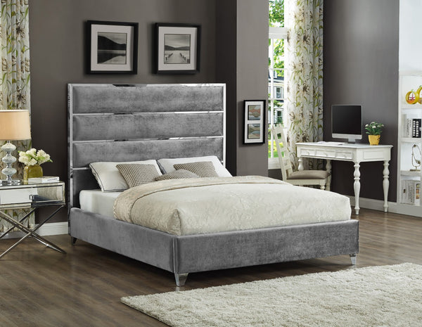 Zuma Velvet / Engineered Wood / Metal / Foam Contemporary Grey Velvet Full Bed - 59" W x 81" D x 59" H