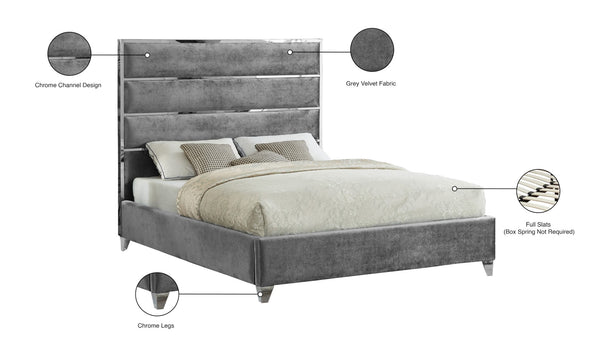Zuma Velvet / Engineered Wood / Metal / Foam Contemporary Grey Velvet Queen Bed - 65" W x 86" D x 59" H
