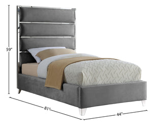 Zuma Velvet / Engineered Wood / Metal / Foam Contemporary Grey Velvet Twin Bed - 44" W x 81" D x 59" H