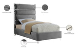 Zuma Velvet / Engineered Wood / Metal / Foam Contemporary Grey Velvet Twin Bed - 44" W x 81" D x 59" H