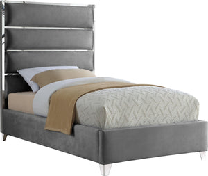 Zuma Velvet / Engineered Wood / Metal / Foam Contemporary Grey Velvet Twin Bed - 44" W x 81" D x 59" H