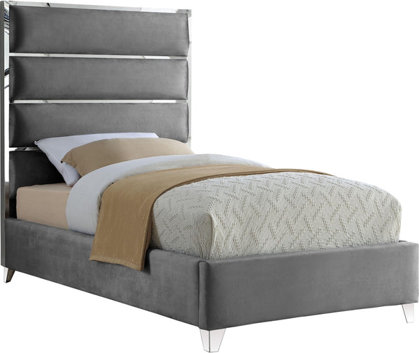 Zuma Velvet / Engineered Wood / Metal / Foam Contemporary Grey Velvet Twin Bed - 44" W x 81" D x 59" H