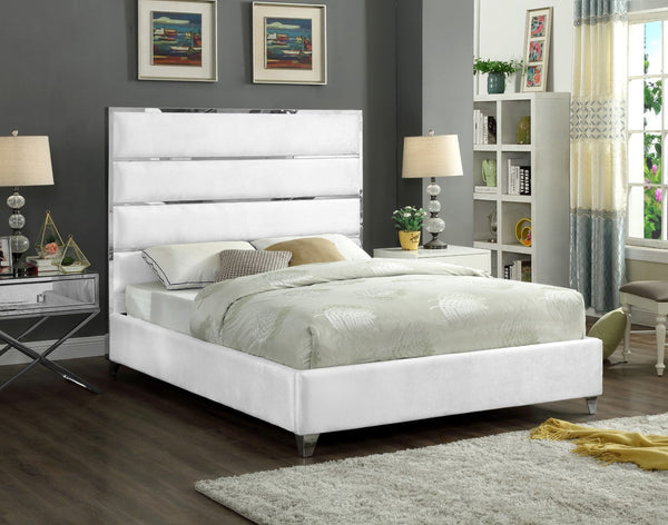 Zuma Velvet / Engineered Wood / Metal / Foam Contemporary White Velvet King Bed - 81" W x 86" D x 59" H
