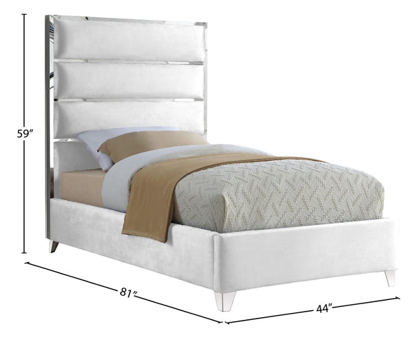 Zuma Velvet / Engineered Wood / Metal / Foam Contemporary White Velvet Twin Bed - 44" W x 81" D x 59" H