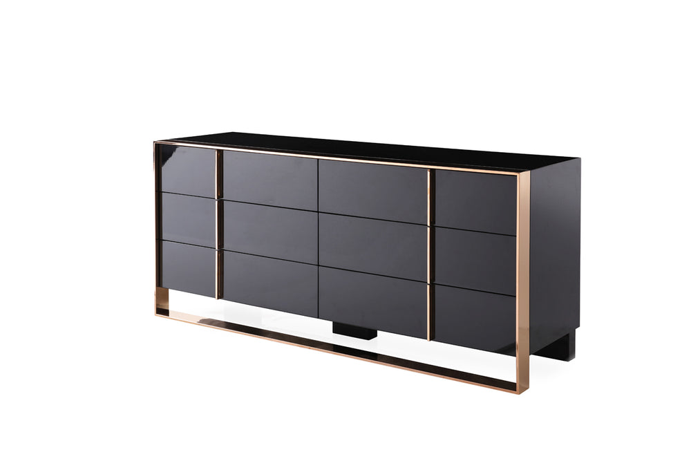 VIG Furniture Nova Domus Cartier Modern Black & Rosegold Dresser VGVC-A002-D