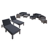 Puerta Outdoor 13 Piece Mixed Black Wicker Patio Set with Dark Grey Water Resistant Cushions Noble House