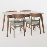 Bryner Mid-Century Modern 5 Piece Dining Set, Mint and Natural Walnut Noble House