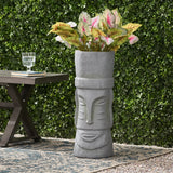Poulan Outdoor Polynesian Decorative Planter, Stone Gray Noble House
