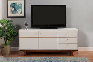 Alpine Furniture Dakota TV Console 1974-10 White with Acorn Accents Mahogany Solids & Veneer 64.5 x 18 x 28.5
