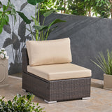 Santa Rosa Outdoor Multibrown Wicker Armless Sectional Sofa Seat with Aluminum Frame Beige Water Resistant Custions (Set of 1) Noble House