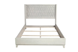 Denver Queen Panel Bed – Elegant Honeycomb Design in Light Grey Stain, Perfect for Any Bedroom Decor