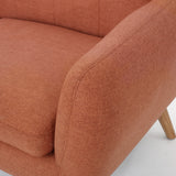 Josephine Mid-Century Modern Tufted Fabric Upholstered Sofa, Burnt Orange and Natural Oak