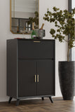 Alpine Furniture Flynn Large Bar Cabinet w/Drop Down Tray, Black 966BLK-16 Black Mahogany Solids & Veneer 32 x 19 x 51