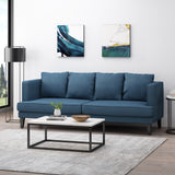 Halburge Contemporary 3 Seater Fabric Sofa, Navy Blue and Dark Brown Noble House