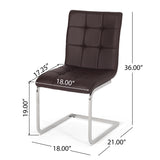 Vess Modern Upholstered Waffle Stitch Dining Chairs, Dark Brown and Chrome Noble House