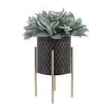 Sagebrook Home Contemporary Set of 2 -  3d  Honeycomb Planter On Metal Stand, Blk/gld 12629-20 Black Iron