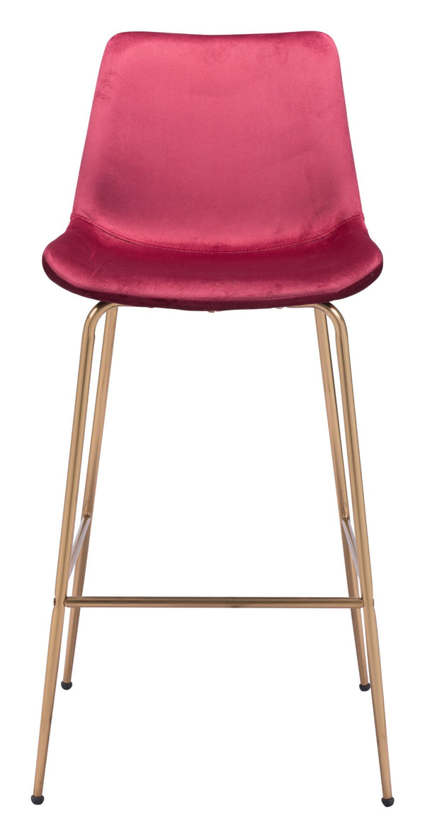 Zuo Modern Tony 100% Polyester, Plywood, Steel Modern Commercial Grade Barstool Red, Gold 100% Polyester, Plywood, Steel