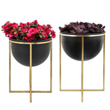 Sagebrook Home Contemporary Metal Set of 2 -  11/12" Planters W/ Stand, Blk/gold 16391-01 Black Metal