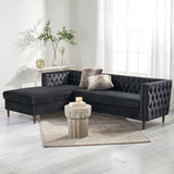 Holcomb Contemporary Tufted Velvet Sectional Sofa with Storage Chaise Lounge, Black Noble House