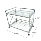 Ignatius Industrial Modern Iron and Glass Bar Cart, Silver Noble House