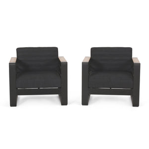 Giovanna Outdoor Aluminum Club Chairs with Water Resistant Cushions, Dark Gray, Natural, and Black Noble House