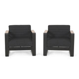 Giovanna Outdoor Aluminum Club Chairs with Water Resistant Cushions, Dark Gray, Natural, and Black - Set of 2