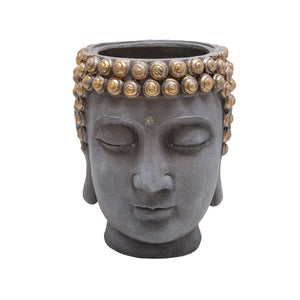 Sagebrook Home Contemporary Resin Buddha Head Flower Pot, Gray/gold 13029-08 Gold Polyresin