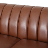 Glenmont Contemporary Channel Stitch Loveseat with Nailhead Trim, Cognac Brown and Espresso Noble House