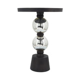 Sagebrook Home Contemporary Metal, 22"h Orb Side Table, Mirror Top, Sil/blk 16572-08 Black Glass