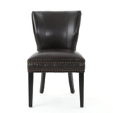 Jackie Contemporary Bonded Leather Dining Chair with Nailhead Accents, Brown and Dark Brown