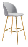 Zuo Modern Cozy 100% Polyester, Plywood, Steel Modern Commercial Grade Barstool Gray, Gold 100% Polyester, Plywood, Steel