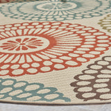 Seastar Outdoor 7'10" Round Medallion Area Rug, Ivory and Multi Noble House